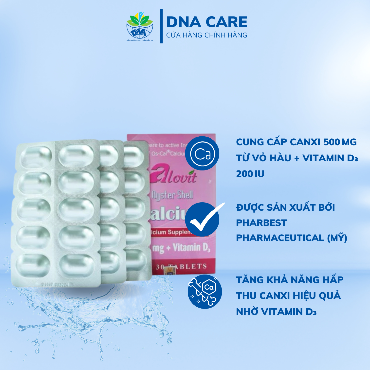 Viên uống Alovit Canxi +D3- Vỉ 30 viên